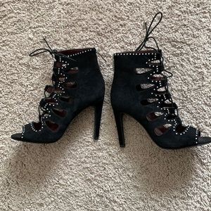 BCBG Cherries Ankle High Suede Peep-Toe Booties